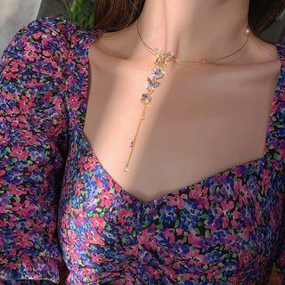 Rhinestone Butterfly Fringed Choker Gold - One Size