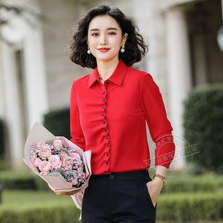 Long-sleeve Shirt / Boot-cut Dress Pants / Set