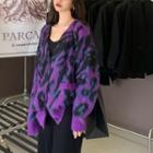 Leopard Loose-fit Cardigan Purple - One Size