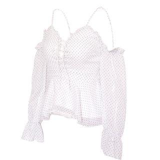 Dotted Cold Shoulder Long-sleeve Blouse