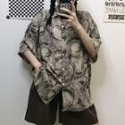 Elbow-sleeve Print Shirt Gray - One Size