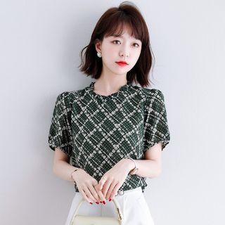 Short-sleeve Argyle Blouse