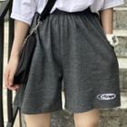 Letter Embroidered Band-waist Straight-cut Shorts