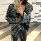 Plaid Shirt / Contrast Trim Slit Sweatpants