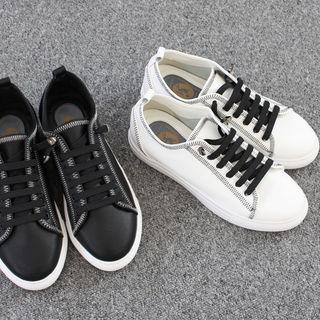 Stitched Faux-leather Sneakers