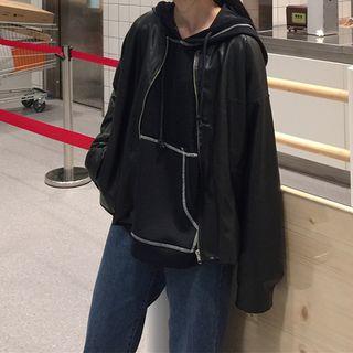 Contrast Trim Hoodie Dark Blue - One Size