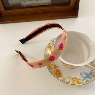 Rose Embroidered Fabric Headband Rose Flower - Pink - One Size