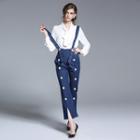 Buttoned Striped Suspender Jeans