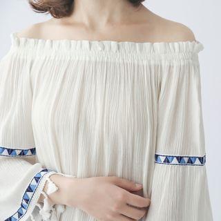 Tasseled Panel 3/4-sleeve Off-shoulder Top