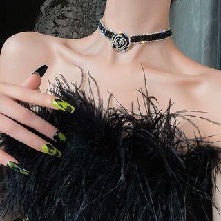 Flower Rhinestone Choker Black - One Size