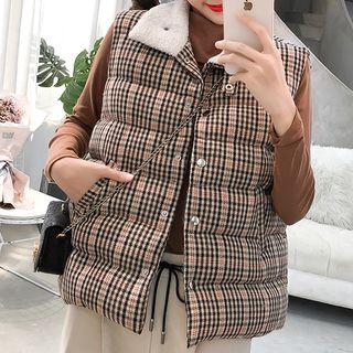 Padded Plaid Buttoned Vest