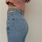 High-waist Washed Cutout Boot-cut Jeans