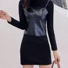 Faux Leather Mock Two Piece Sheath Dress