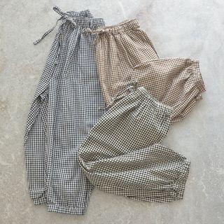 Drawstring Plaid Wide-leg Saruel Pants