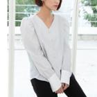 Puff-sleeve Striped Blouse White - One Size