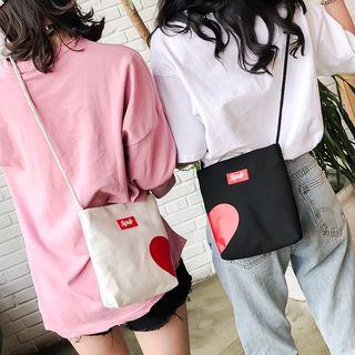 Heart Print Canvas Crossbody Bag