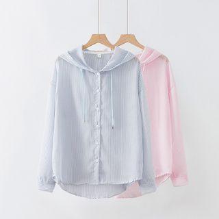 Pinstriped Hooded Button Light Jacket