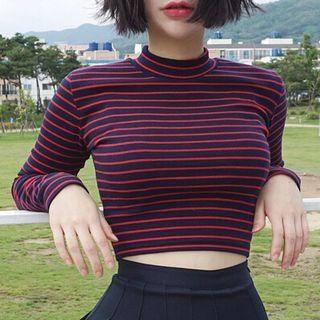 Striped Long-sleeve Crop T-shirt