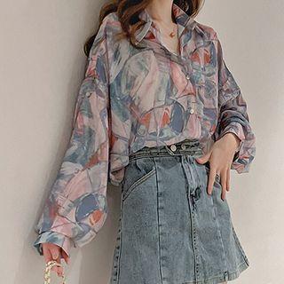 Printed Short-sleeve Sheer Shirt As Shown In Figure - One Size