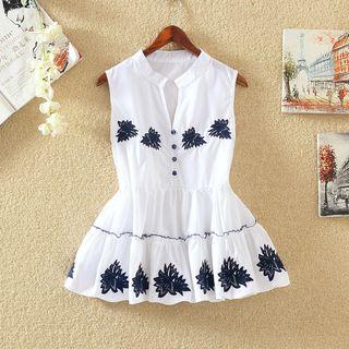 Embroidered Sleeveless Peplum Blouse