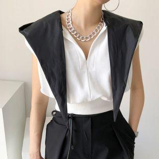 Color Block Sleeveless Tie-waist Top