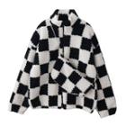 Set: Checkerboard Fleece Zip Jacket + Chain Mini Crossbody Bag Checkerboard - Black & White - One Size