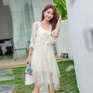Strappy Sheer A-line Dress / Light Jacket