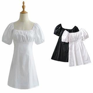 Puff-sleeve High-waist A-line Dress