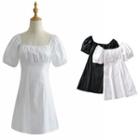 Puff-sleeve High-waist A-line Dress