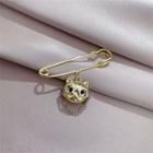 Cat Safety Pin Alloy Brooch Gold - One Size