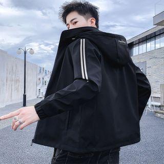 Long-sleeve Striped Hooded Zipped Jacket