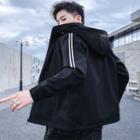 Long-sleeve Striped Hooded Zipped Jacket