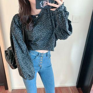 Leopard Print Balloon-sleeve Pullover
