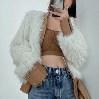 Two-tone Loose-fit V-neck Jacket
