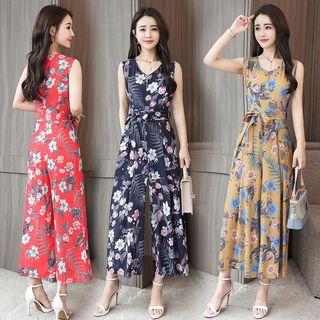 Flower Print Sleeveless Jumpsuit