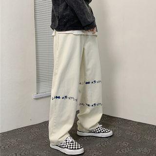 Print Mid Rise Wide Leg Jeans