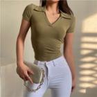 Short-sleeve V-neck Ribbed Polo Shirt