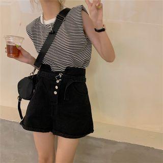 Short-sleeve Striped Top / Denim Shorts