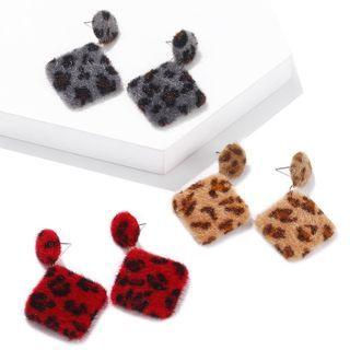 Leopard Print Square Flannel Dangle Earring