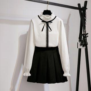 Set: Tie Neck Blouse + Pleated Skirt