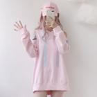 Hooded Cold Shoulder Long-sleeve T-shirt Pink - One Size