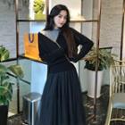 Long-sleeve Loose-fit Knit Top / Mesh Sleeveless Dress