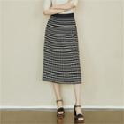A-line Check Knit Skirt Beige - One Size