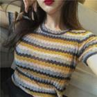 Short-sleeve Patterned Knit Top As Shown In Figure - One Size
