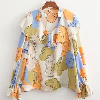 Flared-cuff Printed Blouse