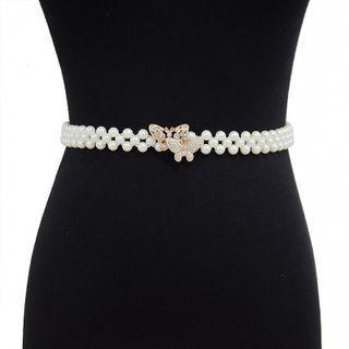 Rhinestone Butterfly Faux Pearl Belt As Shown In Figure - One Size