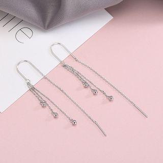 925 Sterling Silver Bead Fringed Earring 1 Pair - Es758 - Silver - One Size