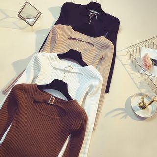 Buckled Long-sleeve Knit Top