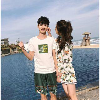 Couple Matching Floral Print 3/4 Sleeve Dress / Short Sleeve T-shirt / Printed Shorts