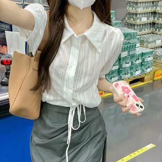 Puff-sleeve Striped Chiffon Blouse